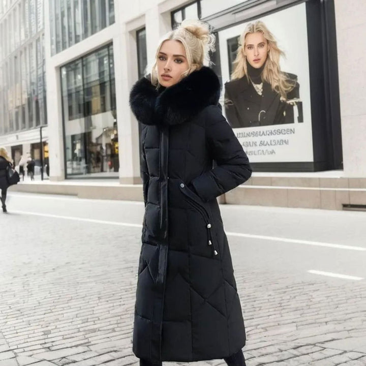 Women's Long Hooded Faux-Fur Trim Quilted Coat