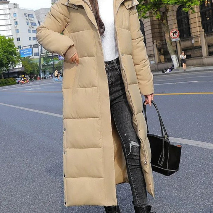 Women's Long Quilted Padded Winter Coat Zip-Up Puffer - Khaki