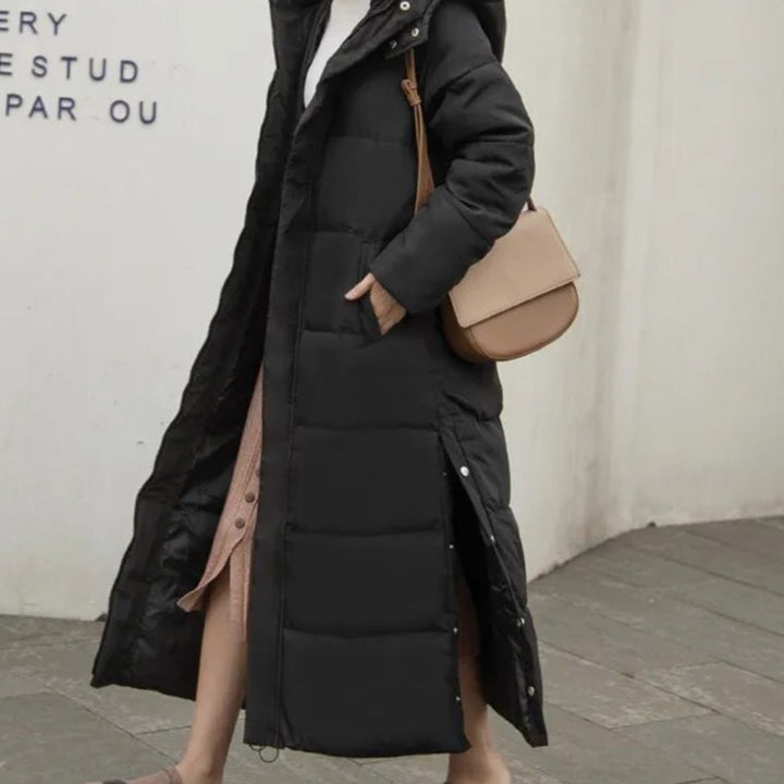 Women's Long Quilted Padded Winter Coat Zip-Up Puffer - Black