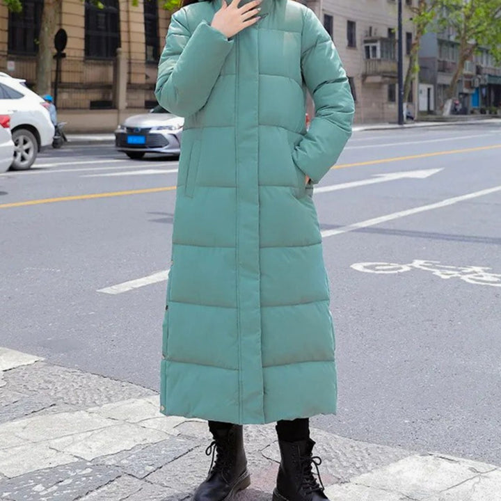 Women's Long Quilted Padded Winter Coat Zip-Up Puffer - Green