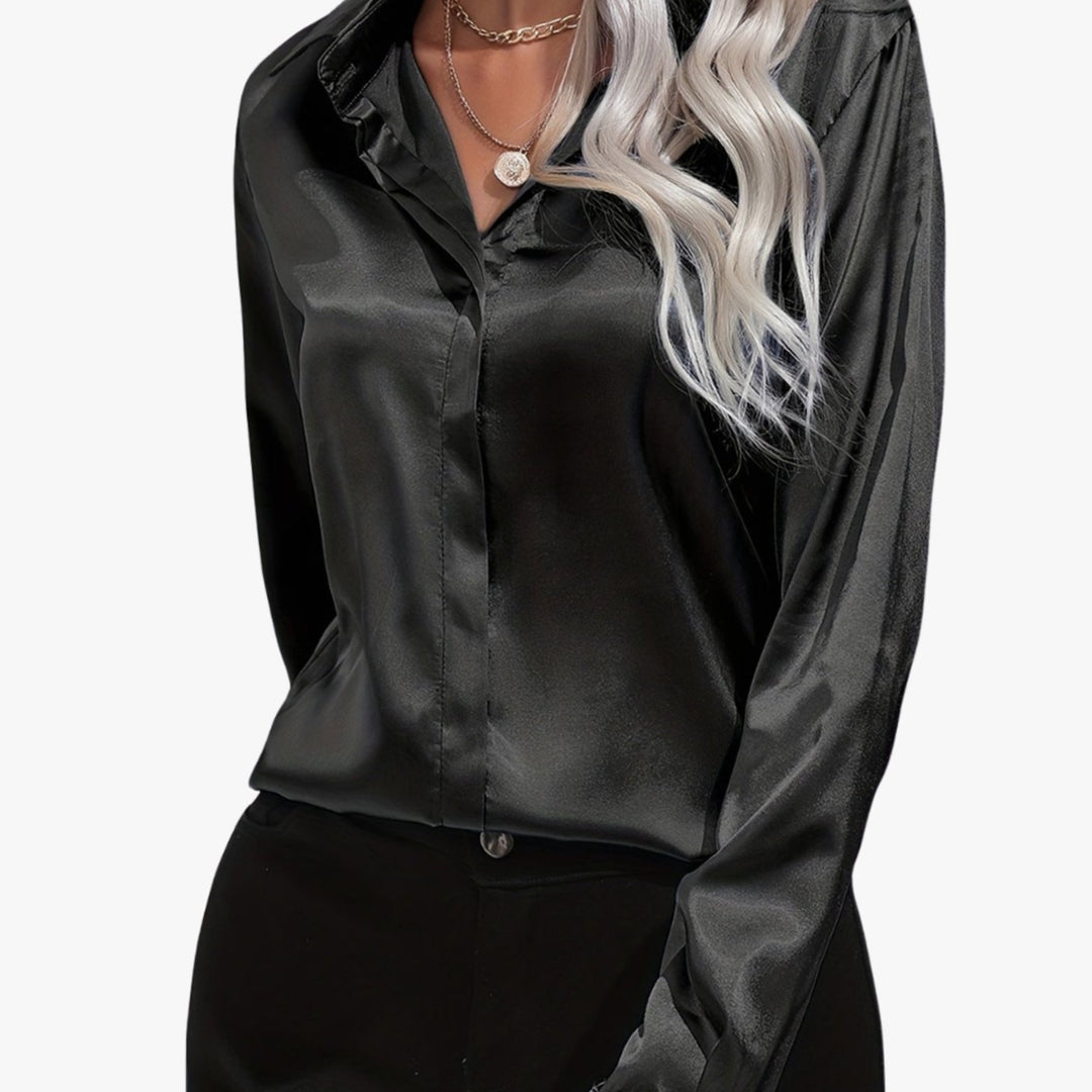 Women's Long-Sleeve Button-Down Satin Blouses