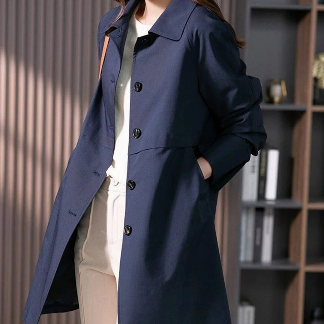 Women's Longline Button-Front Structured-Collar Trench Coat