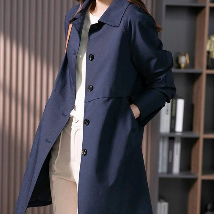 Women's Longline Button-Front Structured-Collar Trench Coat