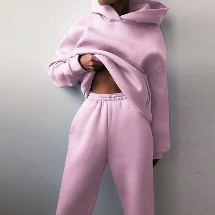 Women's Loose-Fit Hoodie Jogger Two-Piece Set - Pink