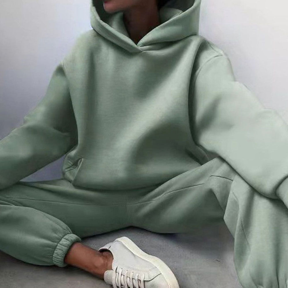 Women's Loose-Fit Hoodie Jogger Two-Piece Set - Green