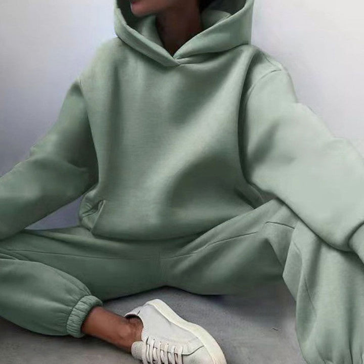 Women's Loose-Fit Hoodie Jogger Two-Piece Set - Green