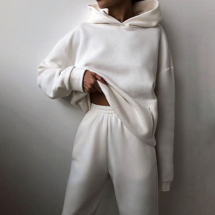 Women's Loose-Fit Hoodie Jogger Two-Piece Set - White