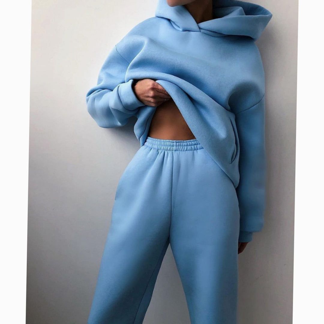 Women's Loose-Fit Hoodie Jogger Two-Piece Set - Blue