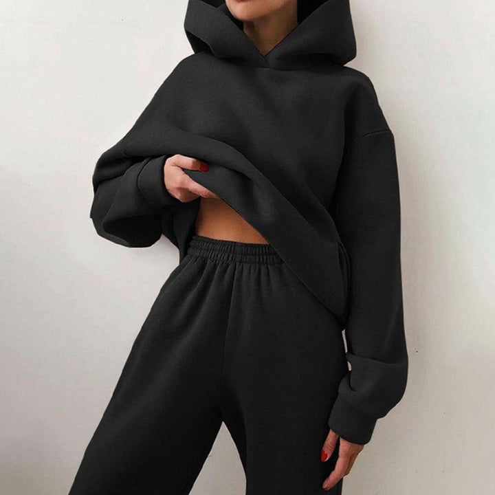 Women's Loose-Fit Hoodie Jogger Two-Piece Set - Black