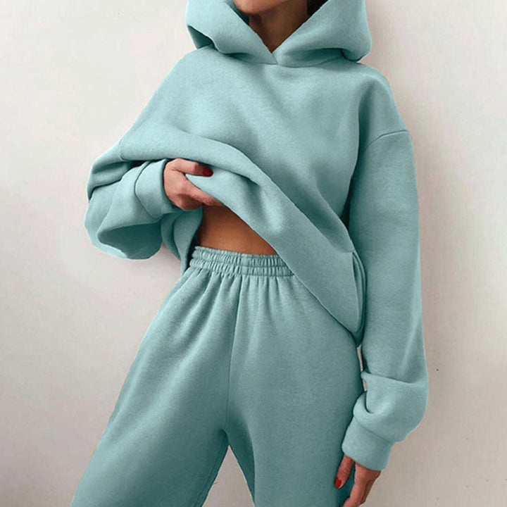 Women's Loose-Fit Hoodie Jogger Two-Piece Set - Mint Blue