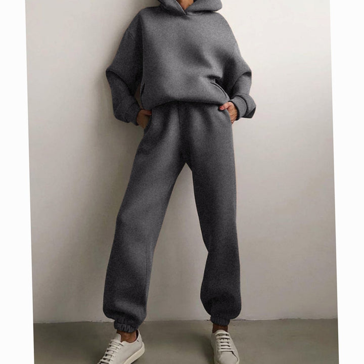 Women's Loose-Fit Hoodie Jogger Two-Piece Set - Dark Grey