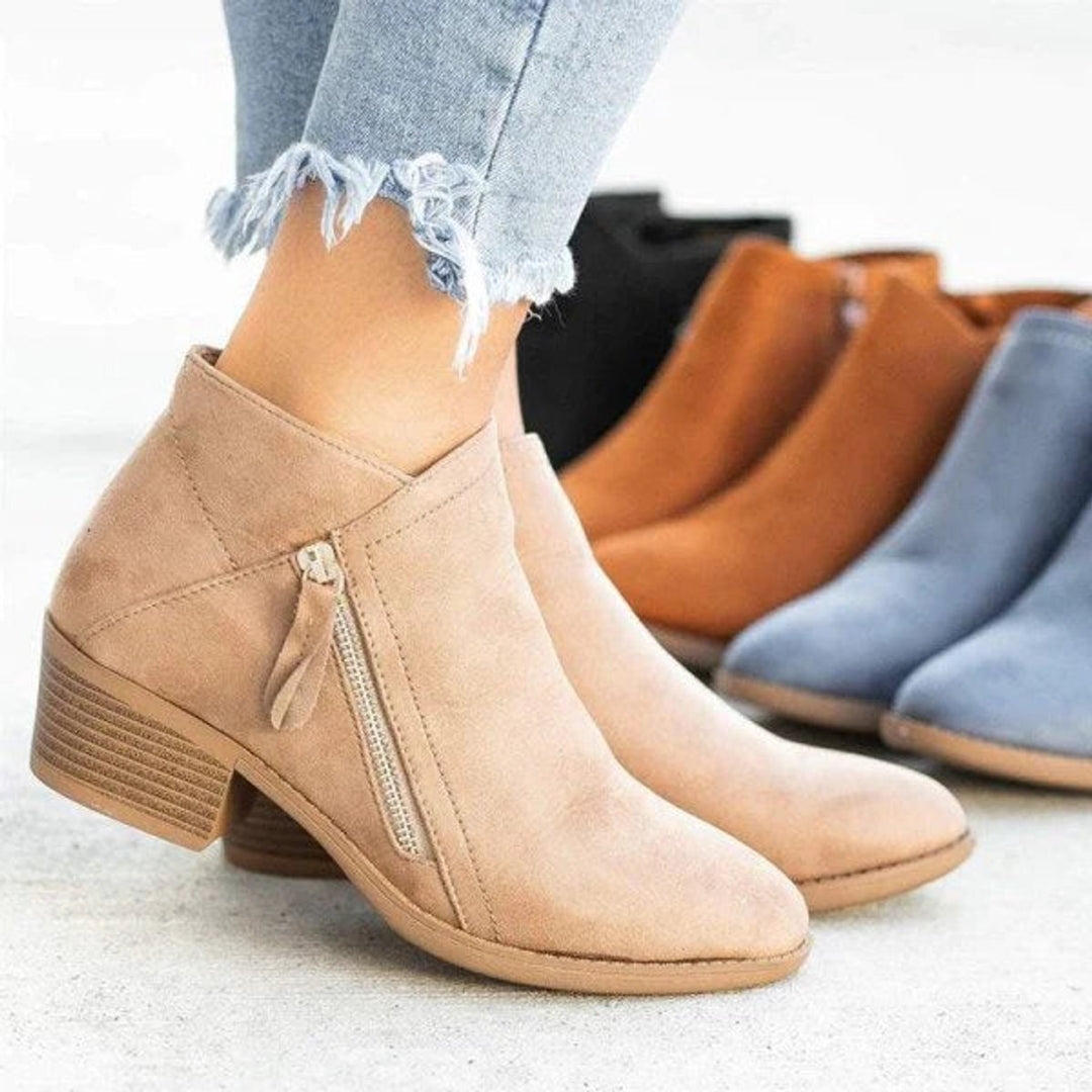 Women's Low-Heel Suede Side-Zip Ankle Boots