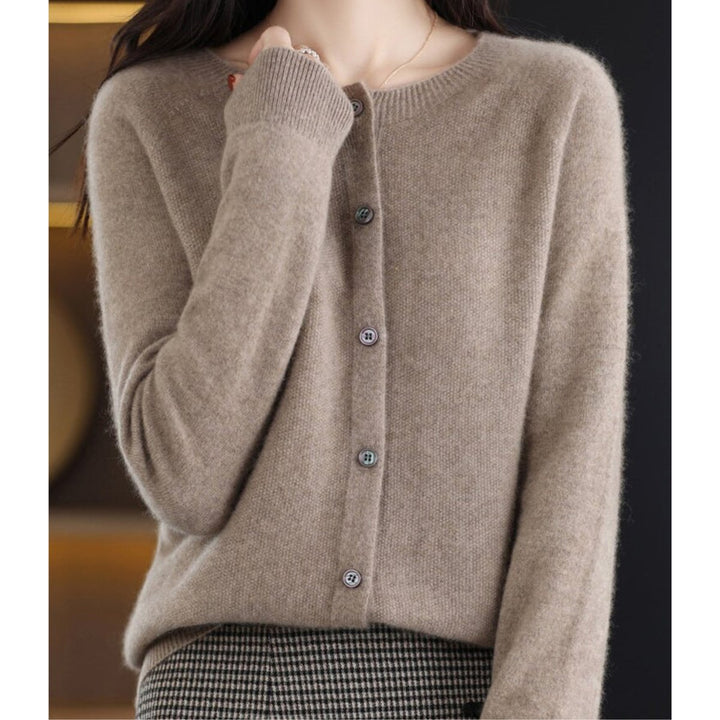 Women's Merino Wool Button-Front Knit Cardigan Sweater - Brown