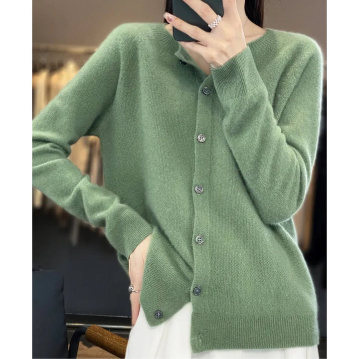 Women's Merino Wool Button-Front Knit Cardigan Sweater - Light Green
