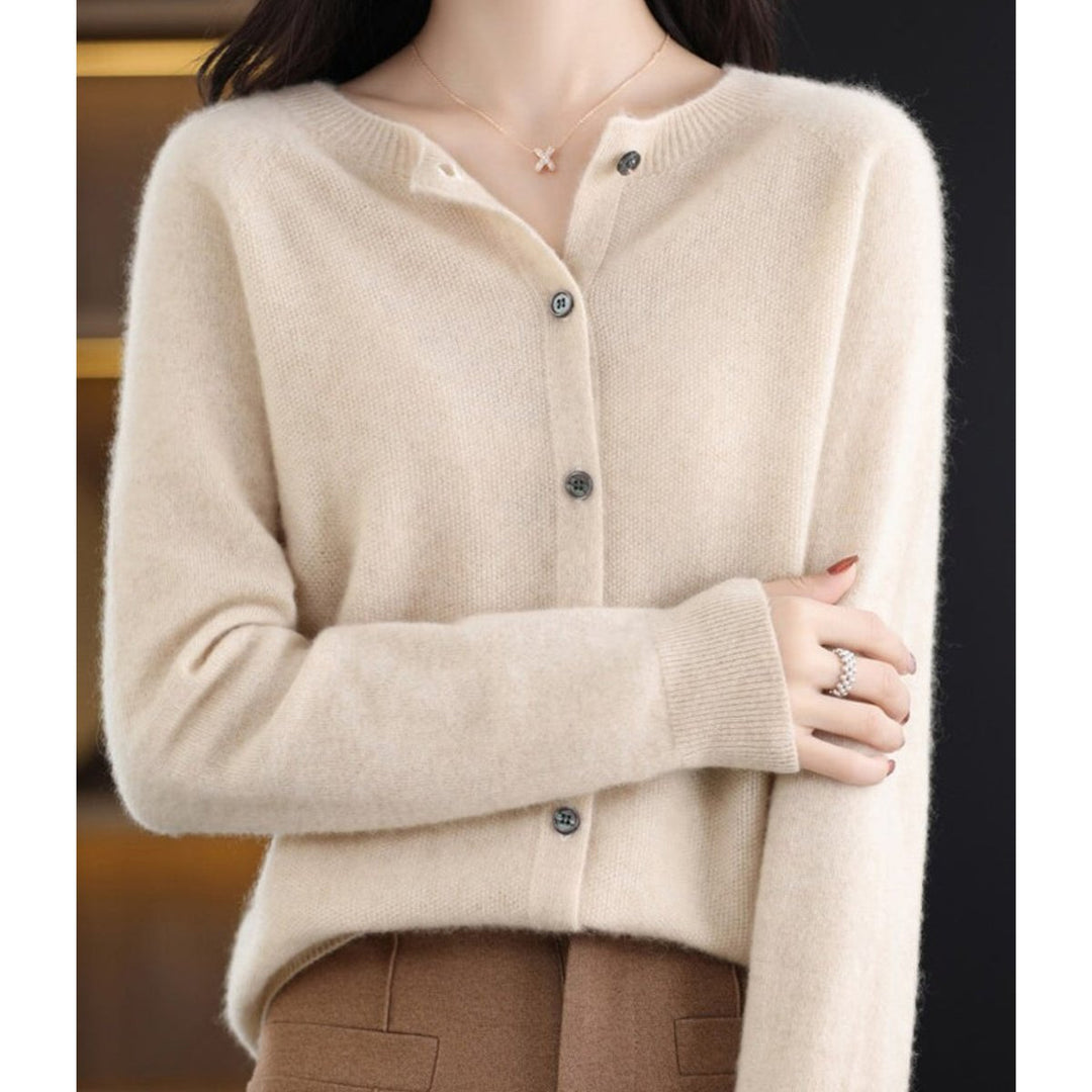 Women's Merino Wool Button-Front Knit Cardigan Sweater - Khaki
