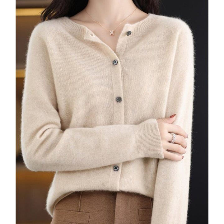 Women's Merino Wool Button-Front Knit Cardigan Sweater - Khaki