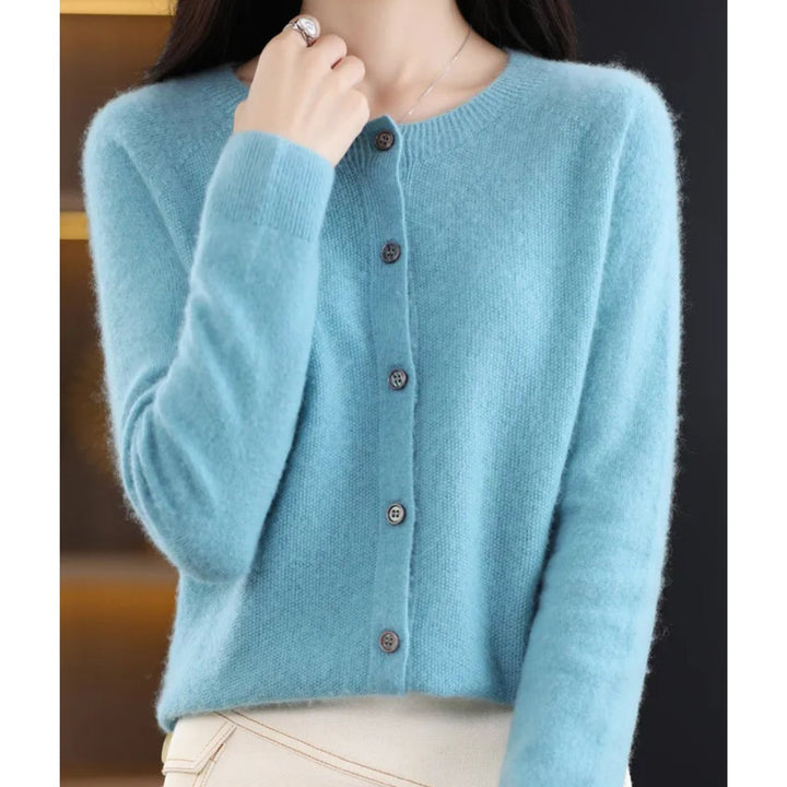 Women's Merino Wool Button-Front Knit Cardigan Sweater - Light Blue