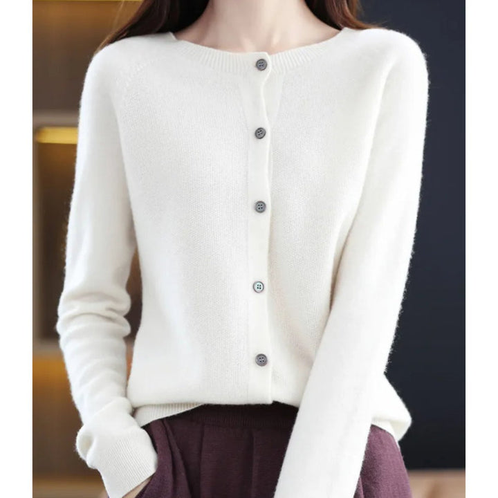 Women's Merino Wool Button-Front Knit Cardigan Sweater - White