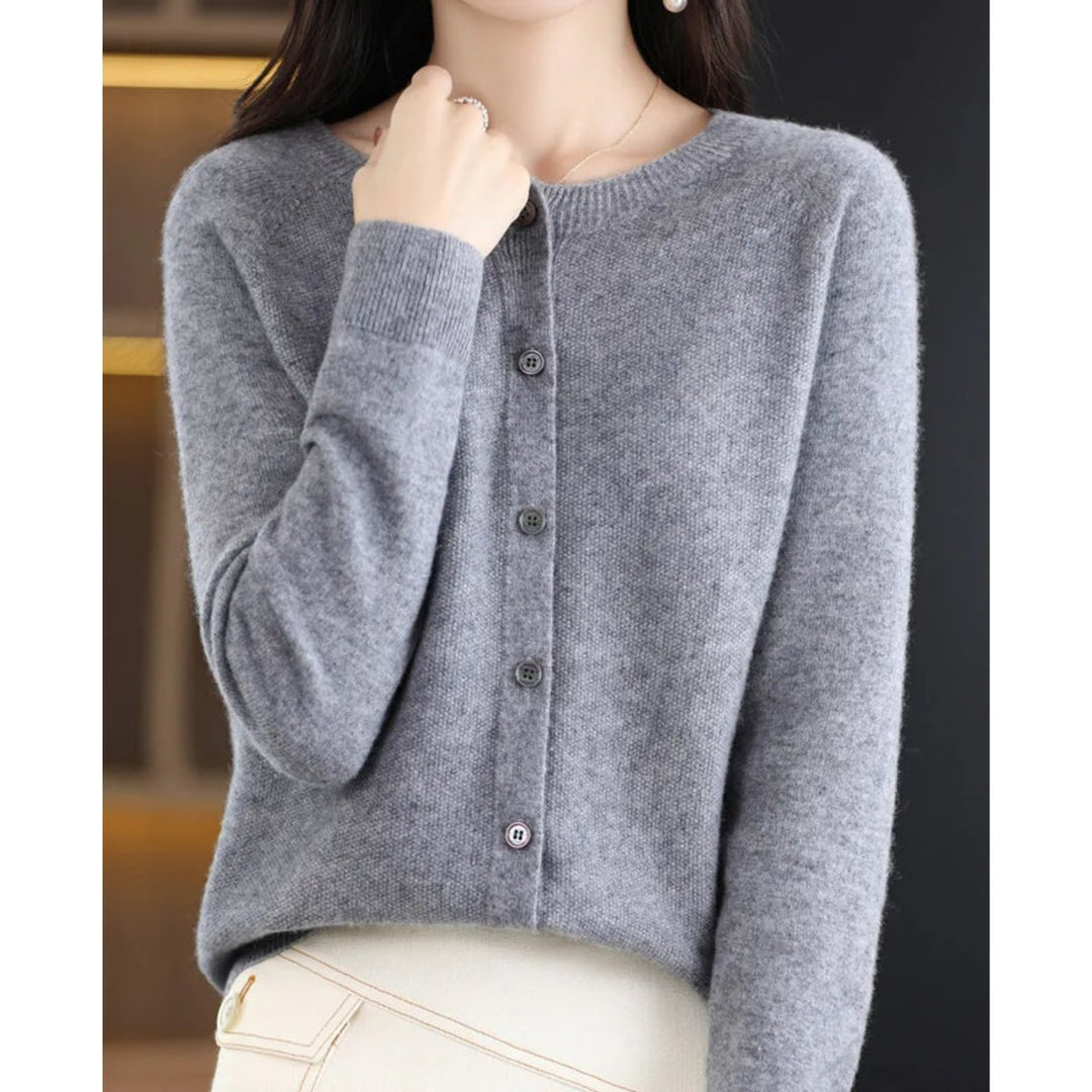Women's Merino Wool Button-Front Knit Cardigan Sweater - Gray