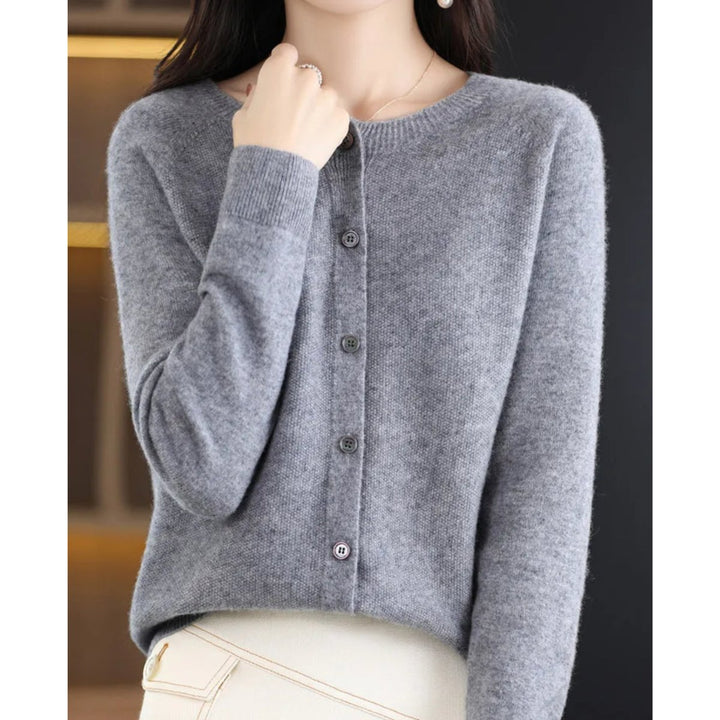 Women's Merino Wool Button-Front Knit Cardigan Sweater - Gray