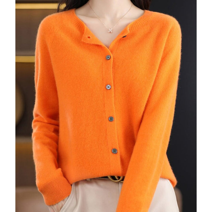 Women's Merino Wool Button-Front Knit Cardigan Sweater - Orange