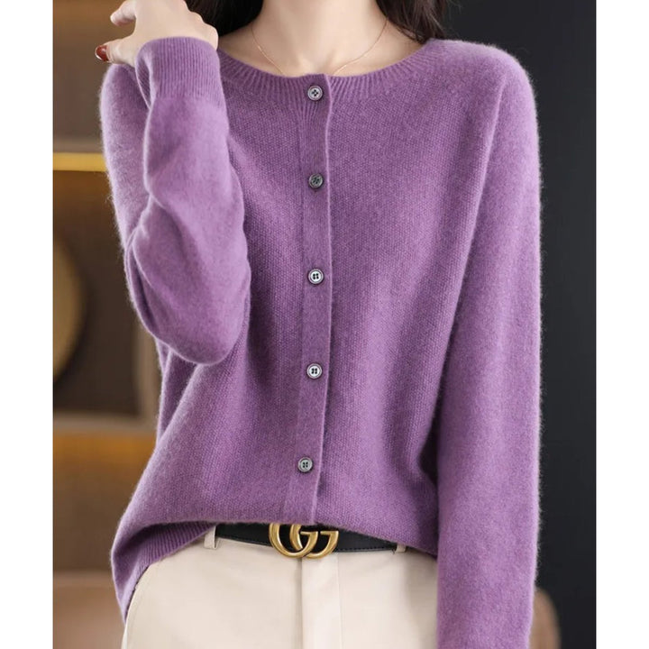 Women's Merino Wool Button-Front Knit Cardigan Sweater - Lilac