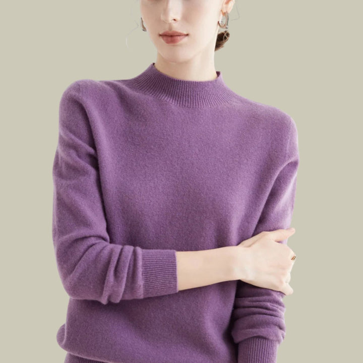 Women's Merino Wool Mock-Neck Slim-Fit Pullover Sweater - Purple