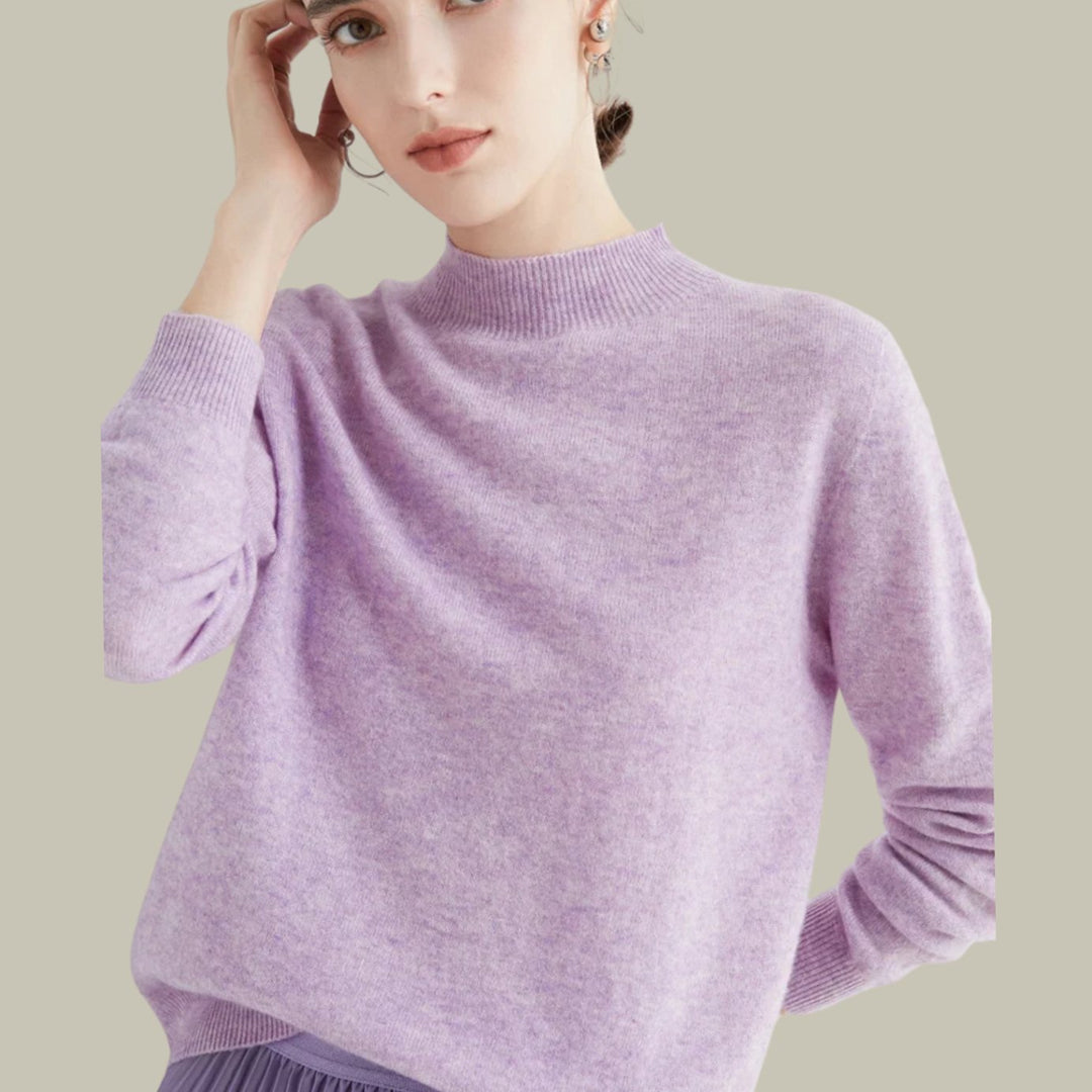 Women's Merino Wool Mock-Neck Slim-Fit Pullover Sweater - Jacquard Purple