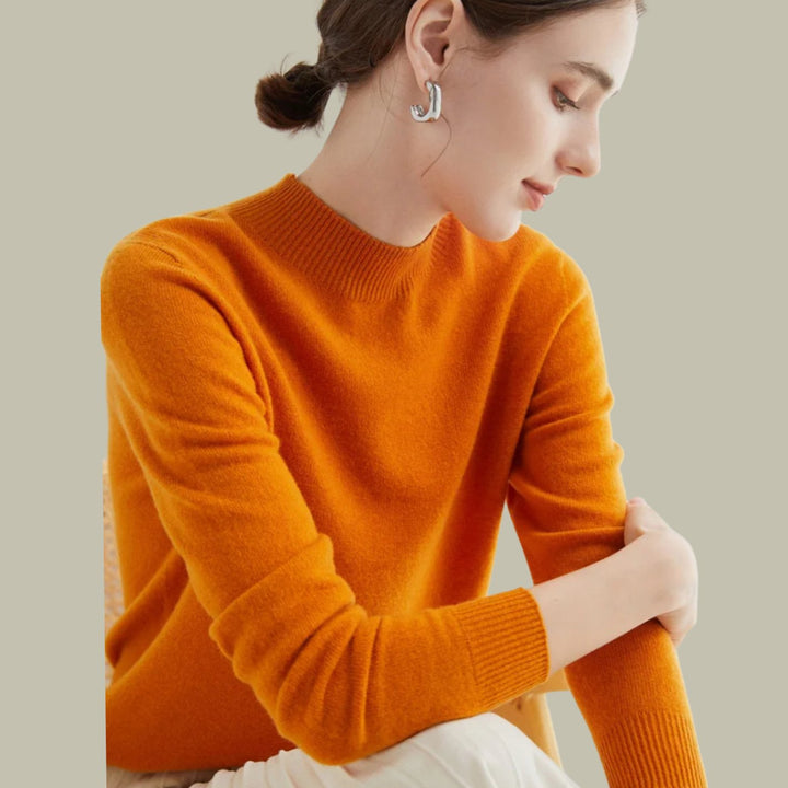 Women's Merino Wool Mock-Neck Slim-Fit Pullover Sweater - Pumpkin