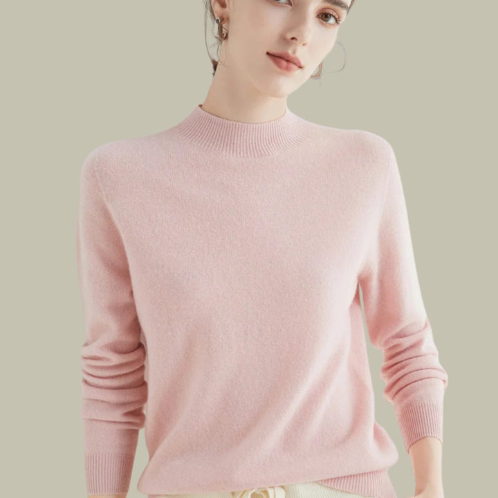 Women's Merino Wool Mock-Neck Slim-Fit Pullover Sweater - Pink