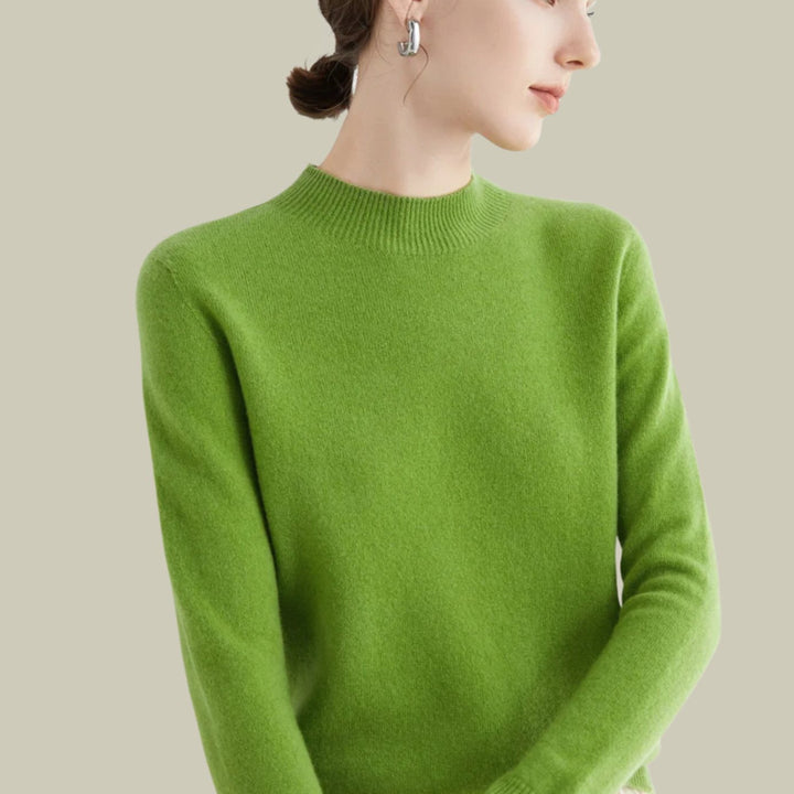 Women's Merino Wool Mock-Neck Slim-Fit Pullover Sweater - Fruit Green
