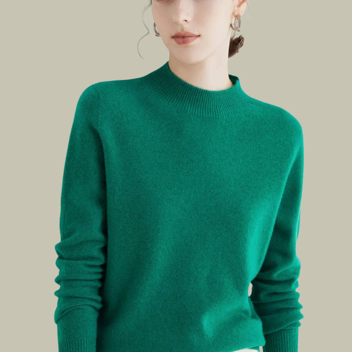 Women's Merino Wool Mock-Neck Slim-Fit Pullover Sweater - Jacquard Green