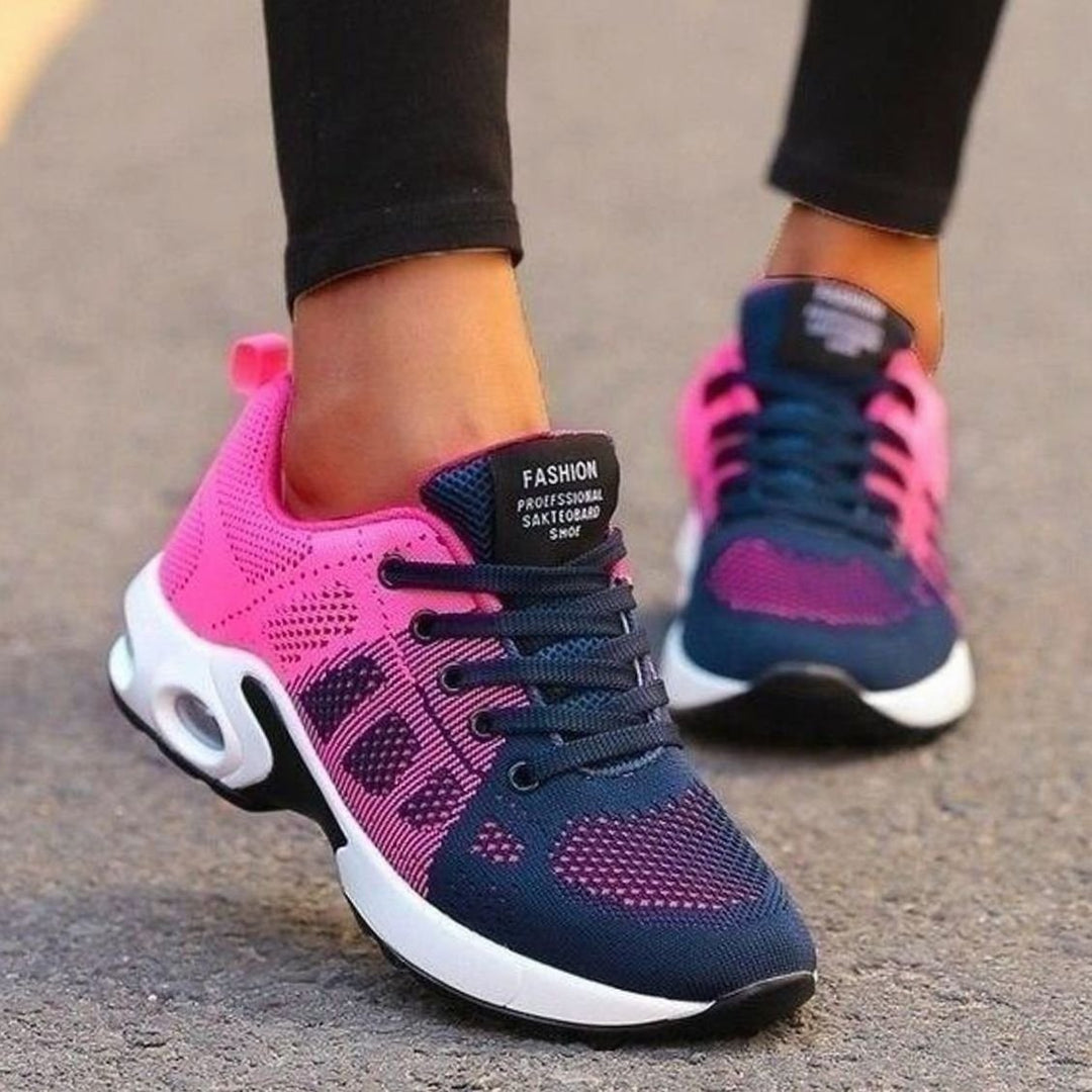 Women's Mesh Air-Cushion Lace-Up Athletic Running Shoes - Pink