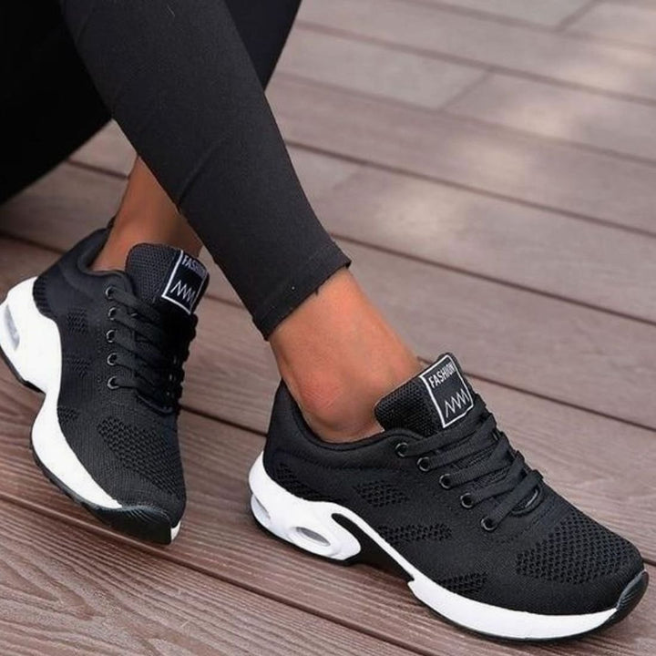 Women's Mesh Air-Cushion Lace-Up Athletic Running Shoes - Black