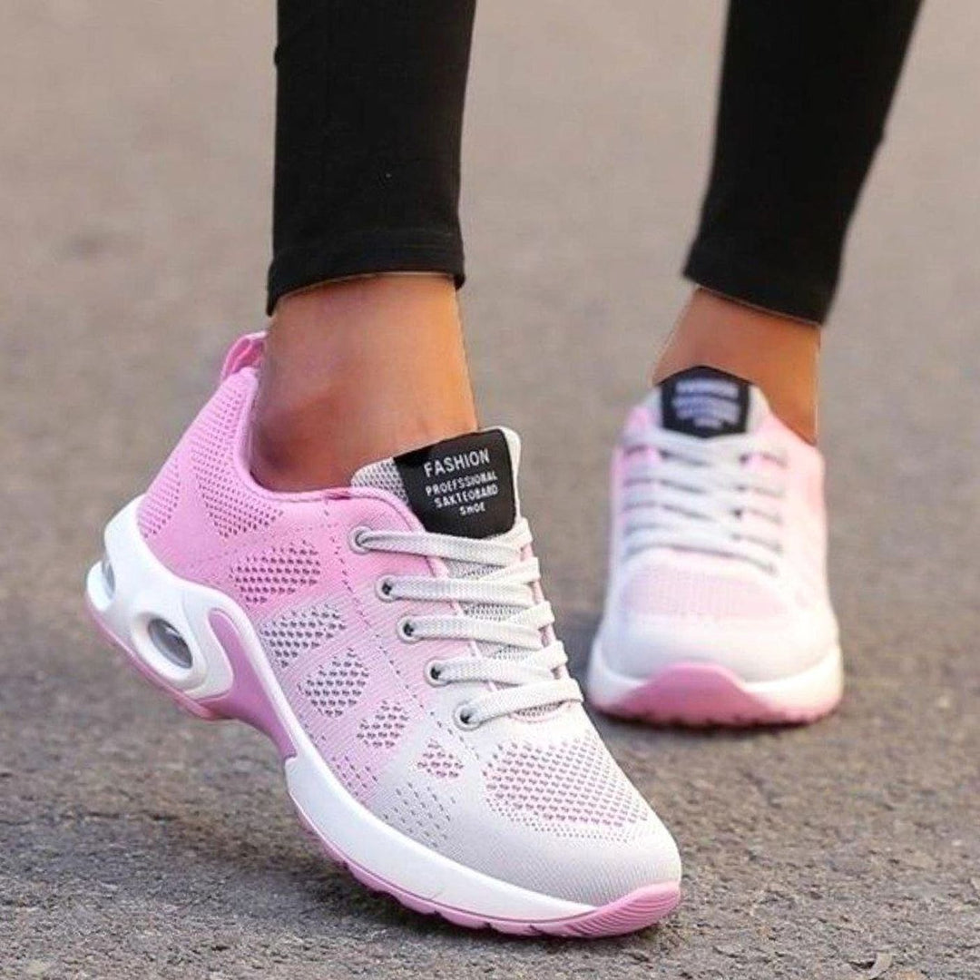 Women's Mesh Air-Cushion Lace-Up Athletic Running Shoes - Light Pink