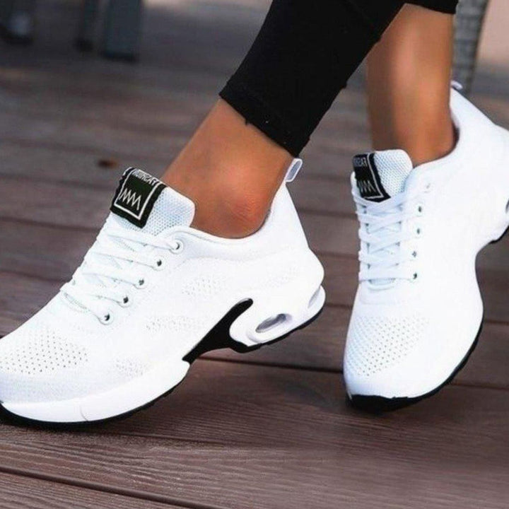 Women's Mesh Air-Cushion Lace-Up Athletic Running Shoes - White