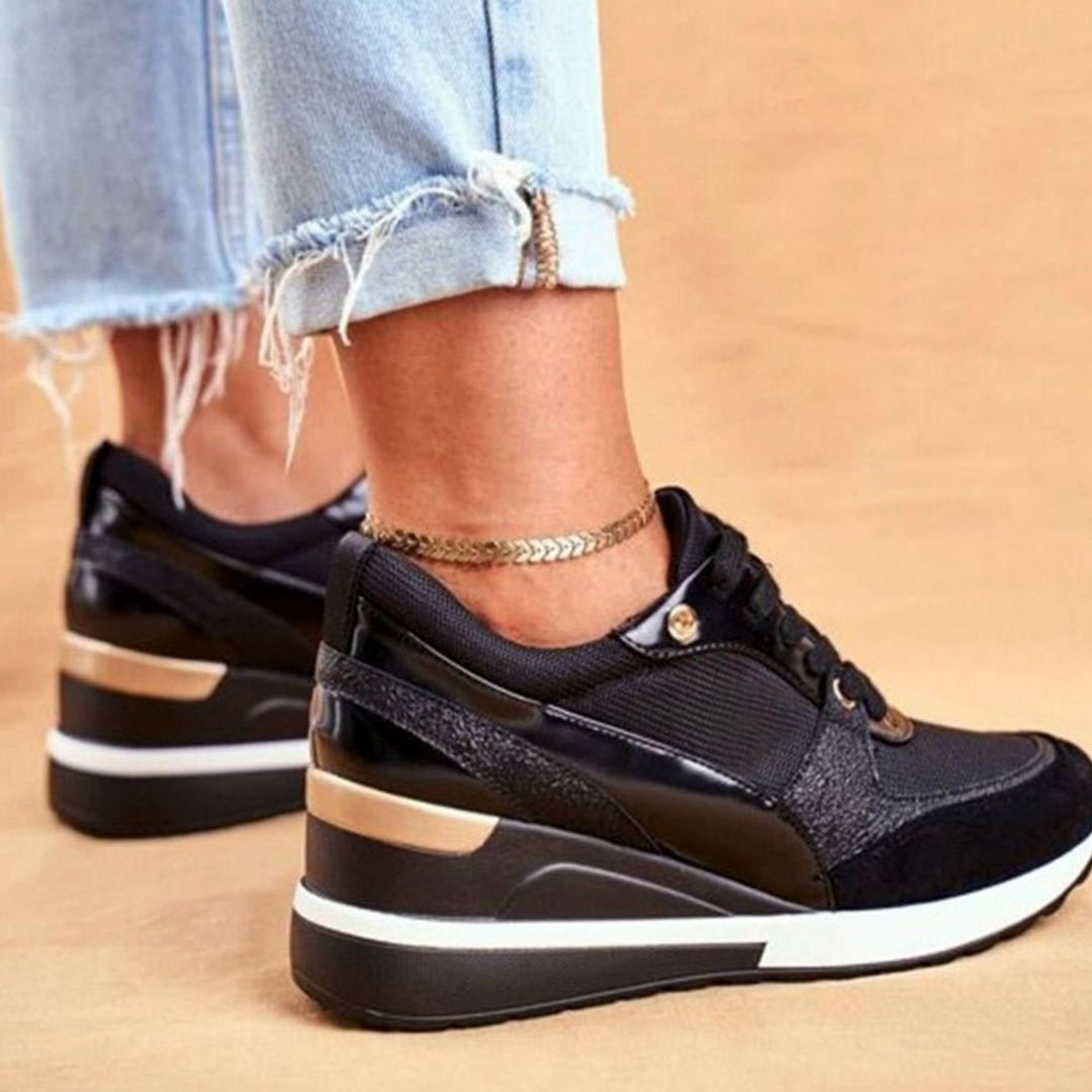 Women's Metallic Two-Tone Wedge Lace-Up Trendy Sneakers