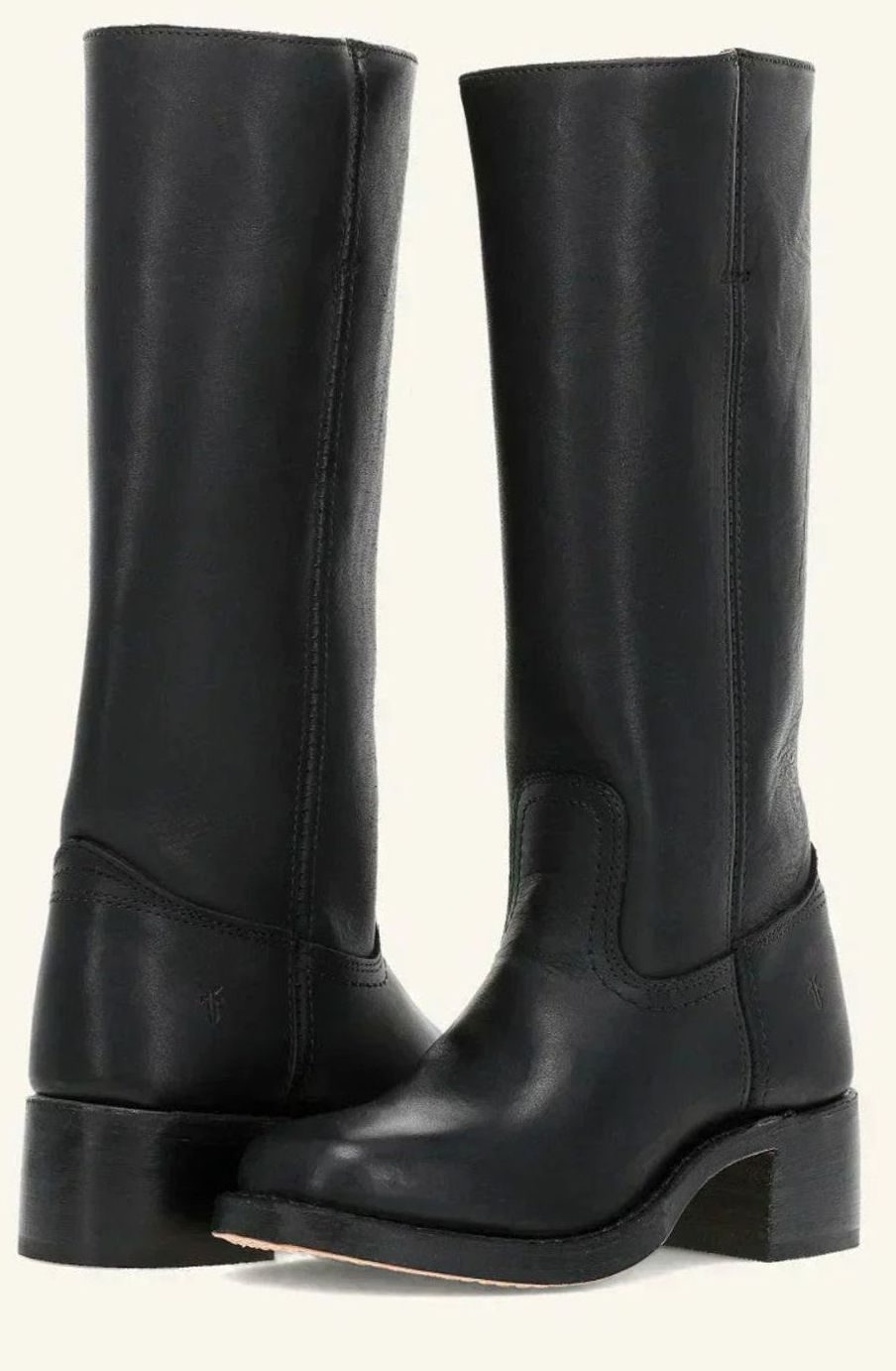 Women's Mid-Calf Leather Western Boots Stacked Block Heel - Black