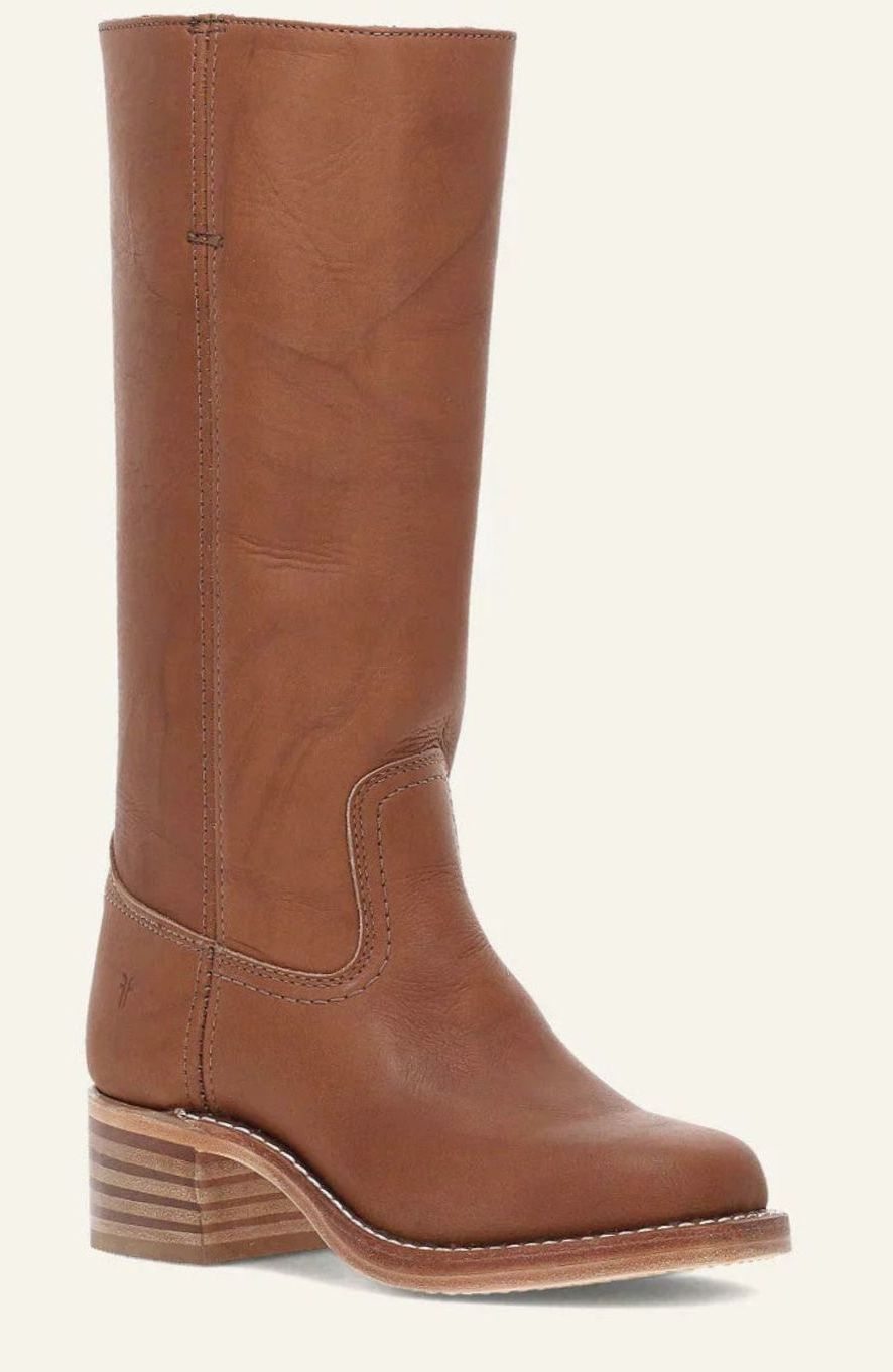 Women's Mid-Calf Leather Western Boots Stacked Block Heel