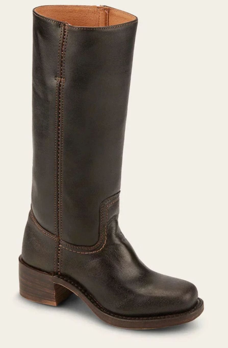 Women's Mid-Calf Leather Western Boots Stacked Block Heel