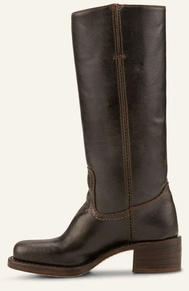 Women's Mid-Calf Leather Western Boots Stacked Block Heel