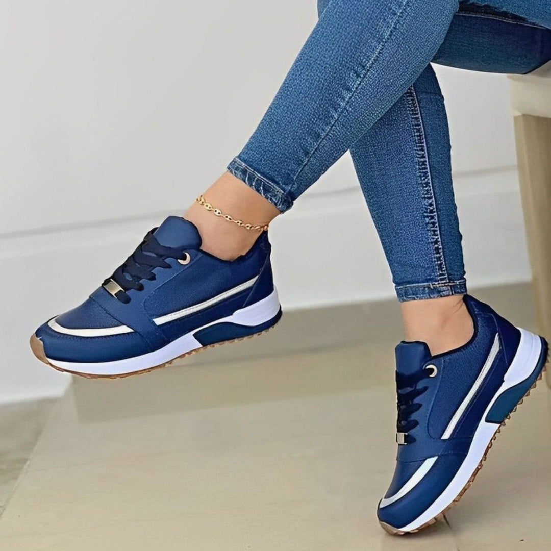 Women's Non-Slip Lace-Up Platform Walking Shoes - Blue