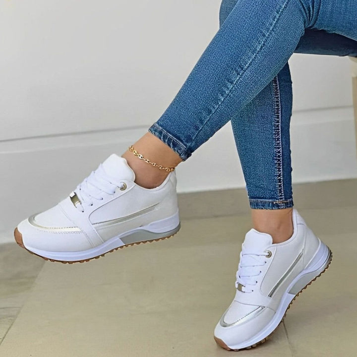 Women's Non-Slip Lace-Up Platform Walking Shoes - White