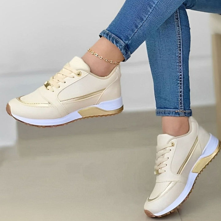 Women's Non-Slip Lace-Up Platform Walking Shoes - Beige