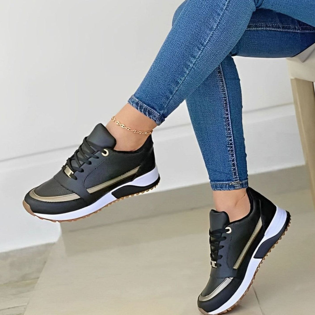Women's Non-Slip Lace-Up Platform Walking Shoes - Black