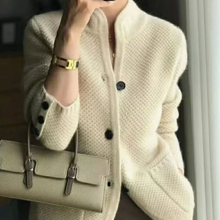 Women's Open-Pocket Waffle-Knit Button Cardigan Sweater - Beige