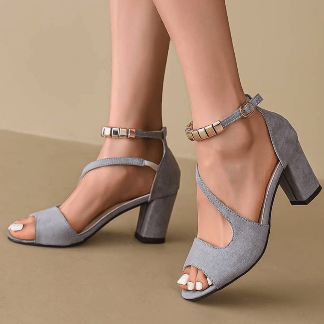 Women's Open-Toe Ankle Strap Block Heel Sandals - Grey