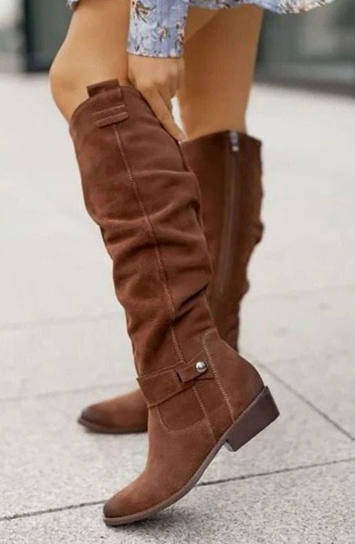 Women's Over-the-Knee Suede Fashion Boots Low Heel - Brown