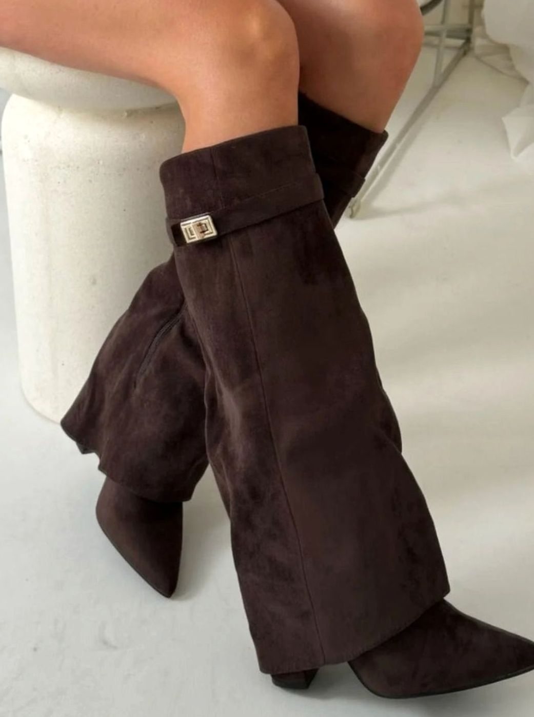 Women's Over-the-Knee Suede Pointed-Toe Buckle Boots