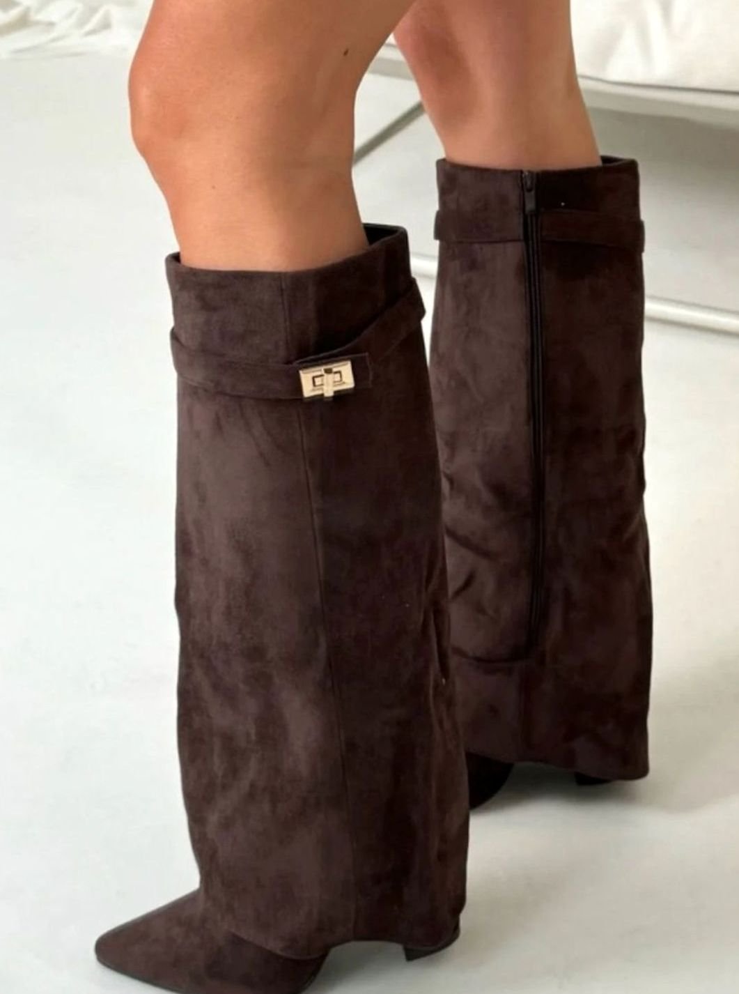 Women's Over-the-Knee Suede Pointed-Toe Buckle Boots